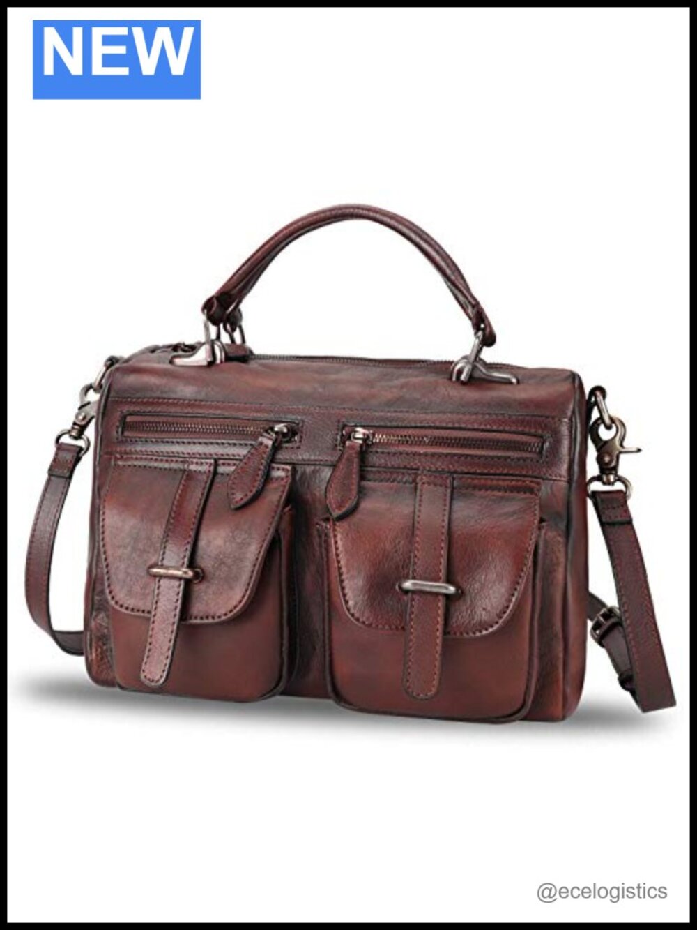 Genuine Leather Vintage Handmade Satchel Top Handle Purse with Shoulder Strap